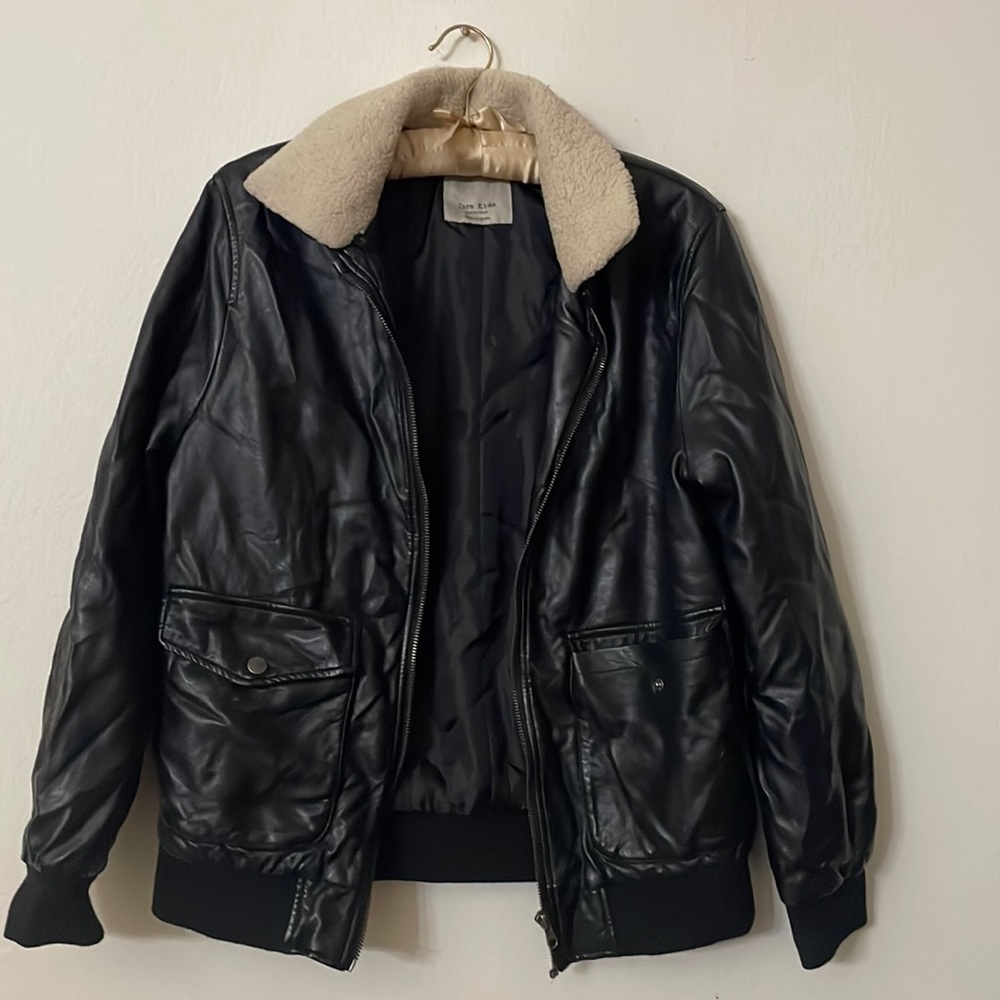 Zara faux leather bomber style black jacket kids
